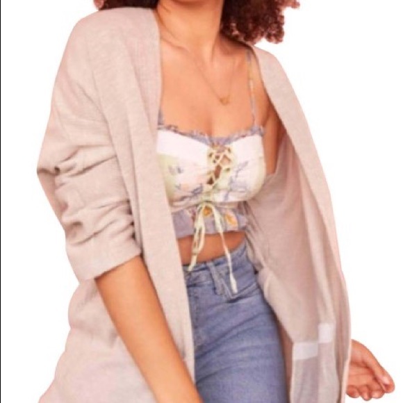 DONNI. Gray White Striped Pocket Open Cardigan - Picture 13 of 13